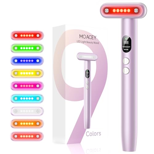 MoAcey 9 in 1 Red-Light-Therapy-Wand-for-Face, Portable Face Massager Tool, Microcurrent and Vibration True Beauty Glow Facial Massager Skincare Rejuvenation Tool for Women at Home, Purple