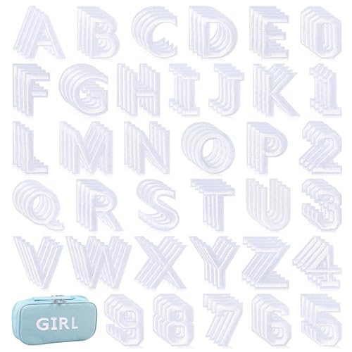 NICEVINYL Iron on Letters and Numbers Patches: 144pcs White Alphabet A-Z Letters Iron-on for Clothing - Numbers 0-9 Applique Patch Sew on for Bags, Backpacks, Jackets, Shirts, DIY Accessories
