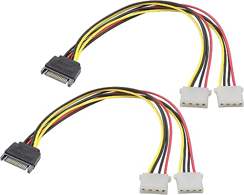 zdyCGTime SATA 15pin to Dual 4pin Molex one-to-Two Power Cord Cable,sata 15P to 4P IDE Hard Drive Power Cord Y-Splitter,SATA Male to 2 Molex Female for 12V/5V IDE HDD DVD.(30cm/2Pack)