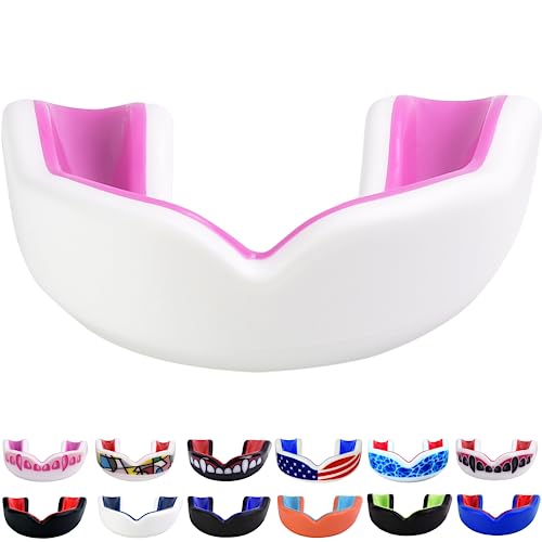 Oral Mart White/Pink Youth Mouth Guard for Kids - Youth Mouthguard for Karate, Flag Football, Martial Arts, Taekwondo, Boxing, Football, Rugby, BJJ, Muay Thai, Soccer, Hockey