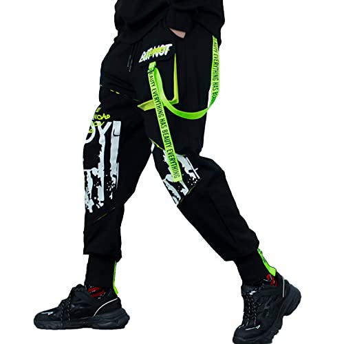 XYXIONGMAO Functional Men's Tactical Cargo Pants Streamer Casual Streetwear Techwear Sweatpants Black Hip Hop Joggers Pants for Men(Green,L)
