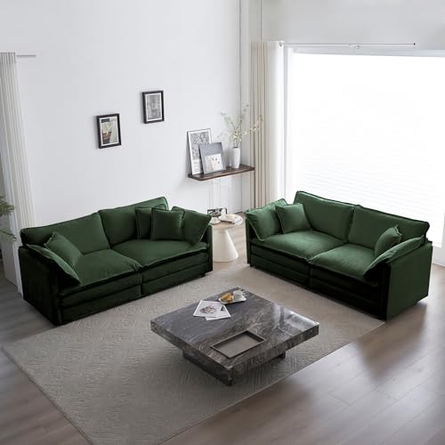 Oversized Cloud Couch Sofa Set, 25.52" Deep Seat Comfy Chenille Loveseat Sofa Modern Modular Sectional Couches Set Furniture Sets Living Room Bedroom juego de muebles de sala, 2 Piece
