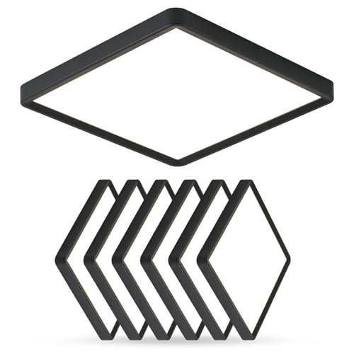 12 Inch 6PK Square LED Flush Mount Ceiling Light, 30W, 3000LM, 3000K/4000K/6000K CCT Selectable, LED Flat Panel Low Profile Ceiling Light Fitures for Hallway, Kitchen, Bedroom, Laundry Room
