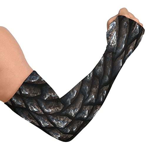OTVEE Black Dragon Scales Skin Arm Sleeves 1 Pair, UV Protection Long Cooling Arm Sleeves for Men & Women