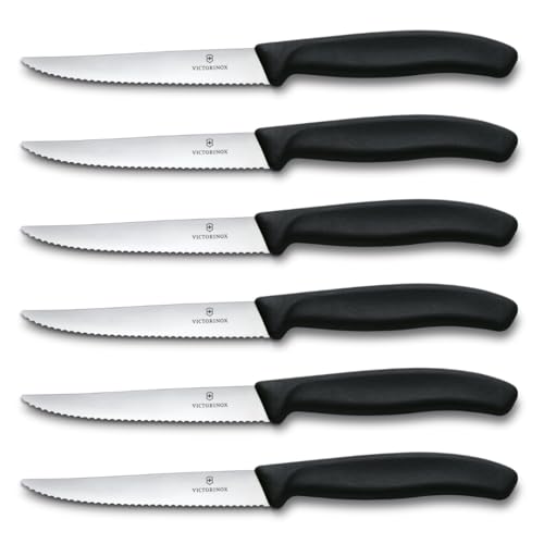 Victorinox 6.7233.6 Swiss Classic Steak Knife Set Ideal for Slicing a Wide Variety of Steak Cuts Serrated Blade in Black, Set of 6