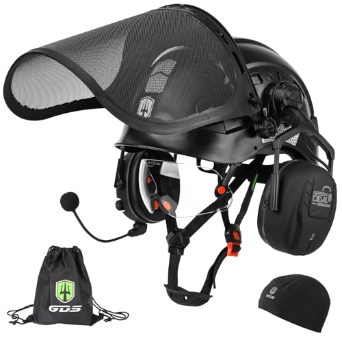 GREEN DEVIL Forestry Chainsaw Safety Helmet with Bluetooth Ear Muffs Arborist Helmet Hard Hat with Built-in Visor Face Shield 5 in 1 System Logging Garden Work Hardhats for Men Women
