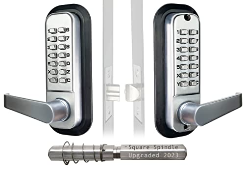 JOUNJIP Double-Sided Mechanical Keyless Combination Lever Handle Door Lock - [Square Spindle] Easier Install - (Satin Chrome) 2024 Upgrade Version
