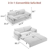 3 in 1 Queen Size Pull Out Sleeper Sofa Couch Bed, Cloud Velvet Convertible Loveseat Futon Lounge Recliner Sofabed with Thicked Cushions and Side Storage for Living Room,Bedroom,Apartment,Office