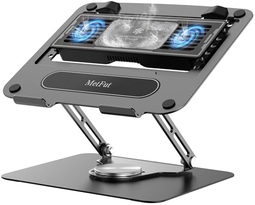 METFUT Laptop Cooling Stand with Detachable Thermoelectric Cooler, Adjustable Height & Angle, 360 Rotation Base, Carbon Steel Framework, Ultra-Quiet & Super Sturdy for up to 15.6” Laptop (Black)