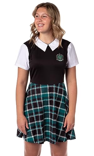 Harry Potter Slytherin Costume Dress Cosplay Plaid Skirt Dresses for Women Juniors (X-Large)