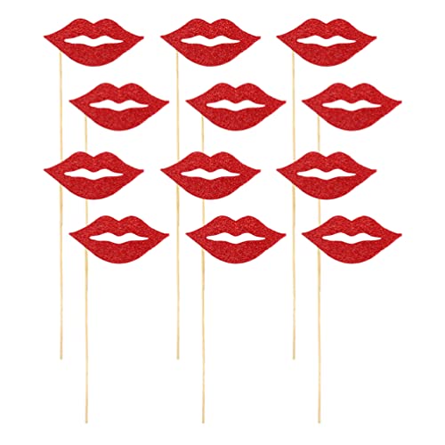 Red Lips Photo Booth Props: 40pcs Wedding Shower Selfie Photo Prop Photography Decorations with Wood Sticks for Wedding Birthday Anniversary Valentines Day