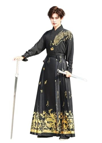 KINGNIUGUO Mens HanFu Dress Ming Dynasty Horse-face Skirt Chinese Ancient Traditional Han Costume Cosplay Performance Outfit