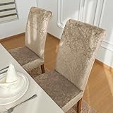 FORCHEER Chair Covers for Dining Chairs Set of 4,Velvet Beige Stretch Dining Room Chair Cover Kitchen Parsons Chair Slipcovers (Pack of 4, Velvet Beige)