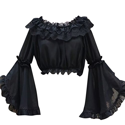 COUCOU Age Lolita Strapless Shirt Blouse Chiffon Trumpet Sleeves for Women Girls
