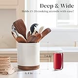 DOWAN 7.6" 360° Rotating Utensil Holder, Cooking Utensil Holder, Kitchen Utensil Holder for Countertop, Ceramic Utensil Crock, Large Utensil Holder for Kitchen Counter, Protection Cork Bottom, White