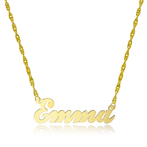 10k Yellow Gold Personalized Name Necklace - Style 4 (16 Inches, Singapore Chain)