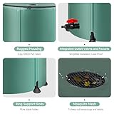 Laspeiraux Collapsible 53 Gallon Rainwater Collection System - Green PVC Round Rain Barrel with Filter, Spigots & Overflow Kit