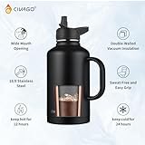 CIVAGO 64 oz Insulated Water Bottle Jug with Straw and Handle, Half Gallon Stainless Steel Water Flask, Large Sports Metal Water Bottle with Straw Lid (3 Lids), Big Thermal Mug Cup, Indigo Black