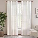 jinchan Linen Curtains for Bedroom Floral Curtains 84 Inch Length Linen Blend White Embroidered Drapes Farmhouse Flower Patterned Drapes for Living Room Window Treatments Set 2 Panels