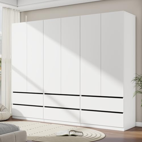 Mhsatyrs White Armoire Wardrobe Closet with 2 Doors, 75" Bedroom Wardrobe Closet for Hanging Clothes, Modern Wood Storage Closets Cabinet with System (A+A+A, 94.5")