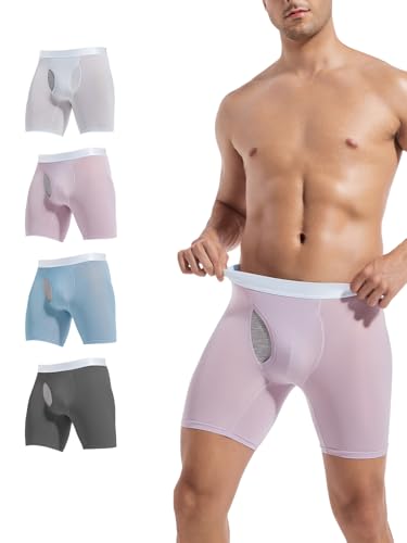 GRESTU Men's Boxer Briefs Ice Silk Underwear with Fly, Soft, Breathable & Smooth Fabric, Cool and not Stuffy, 4-Pack Big & Tall XL-5XL