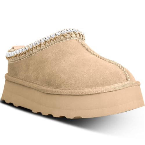 metricfalcon Women's Platform Mini Boots Slippers for Women Indoor Slippers Slip on Fur Fleece Lined Suede Short Ankle Boots