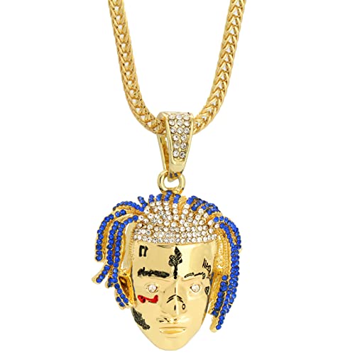 L2JK 14k Gold Plated Hip Hop Rapper Exquisite Tentacion R.I.P Pendant Franco Chain 24" Necklace (Gold)