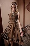 Scarlet Darkness Medieval Renaissance Costume Drawstring Lace Up Ruffle Hem Steampunk Dress Brown 2XL