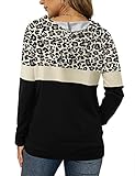 Angerella Long Sleeve Leopard Print Tops Lightweight Hoodies for Women Color Block Pullover Sweatshirt L