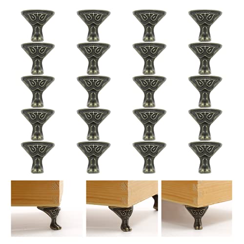 Zorfeter 20 Pcs Antique Brass Box Legs, Wood Case Jewelry Chest Storage Box Feet Corner Protector Decorative (Style3, Bronze)