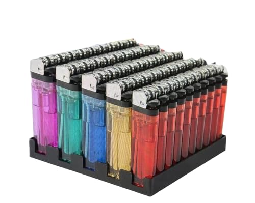 50-Pack Disposable Lighters with Stand and Box – Wholesale Bulk Set for Cigarettes, Candles, Campfires, and Stovetops - Free Additional 5PK with Purchase