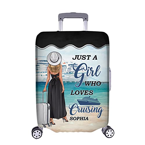 CeneCera Suitcase Cover, Personalized Name Just a Girl Who Loves Cruising, Luggage Cover Protector, 4 Sizes, Type 2, Dirt & Scratch Resistant, Gift for Traveling Lovers