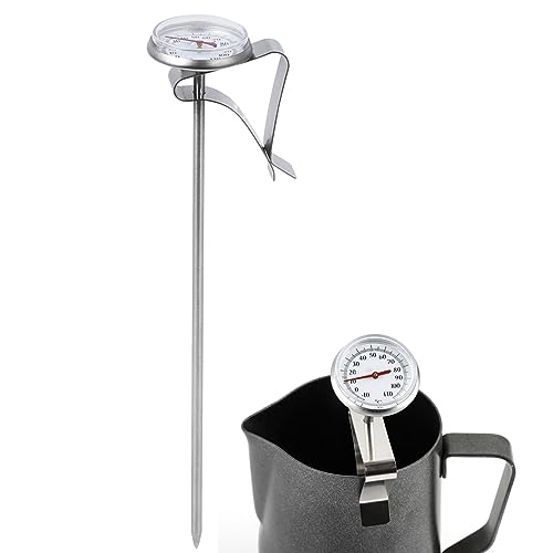 Coffee Thermometer Adjustable Hanging Milk Temperature Gauge Kitchen Accessory with Clip Brewing and Frothing Milk Thermometer for Cooking Coffee Baristas(Long)