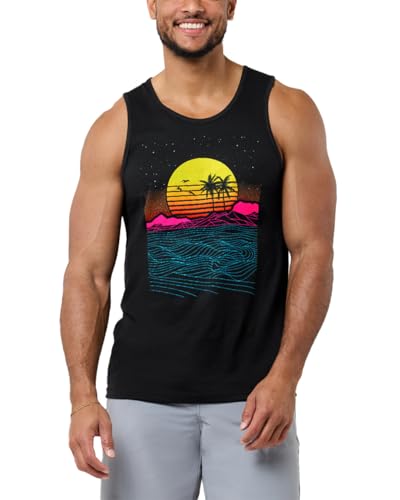 INTO THE AM Meta Beach Graphic Tank Tops for Men - Premium Summer Sleeveless Beach Fashion Men's Tank Tops (Black, Large)