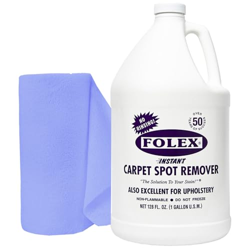 FOLEX Instant Carpet Spot Remover 128 oz - Powerful Stain Remover for Carpets, Upholstery & Rugs - Eliminates Pet Stains, Grease, Red Wine, Food, Makeup & More - With Reusable Cleaning Cloth - 1 Pack