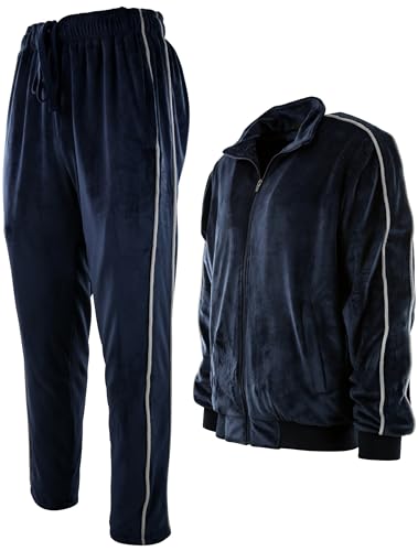 Mens Velour Set with Zippered Pockets and Velour Lining (211-Navy, 3X-Large)