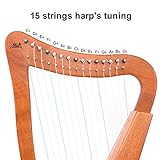 AKLOT Harp 15 strings Mahogany Harp 22 inch Height For Adult Kids Beginner with Tuning Wrench Black Gig Bag Strap Spare Strings