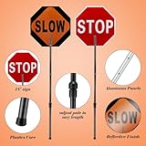 Kanayu 1 Pcs 18x18 Inch Flagger Helper Slow Stop Paddle Signs with 60'' Telescopic Stretchable Staff Double Sided Stop/Slow Paddle Honeycomb Reflective Road Stop Signs for Road Traffic Construction