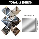 12" x 12" Acrylic Flexible Mirror Sheets, 12 Pack Self Adhesive Mirror Tiles Square Cuttable Mirror Wall Stickers, Non-Glass Mirror Stickers Safety Reflective Mirror for DIY Craft Home Wall Decor