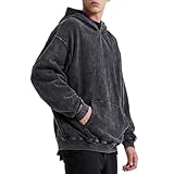 Bobeutou Oversized Hoodie Men Vintage Cotton Casual Hooded Sweatshirt Trendy Baggy Basic Hoodies Retro Pullover Streetwear (Black,M,Medium)