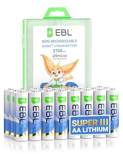 EBL AA Lithium Batteries 3700mAh, 24 Pack Non-Rechargeable 1.5V Longest Lasting Double A Battery Upgraded Super Ⅲ Lithium AA Batteries for Blink Camera, Doorbell, Smart Lock Deadbolt