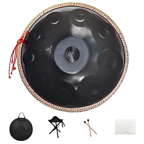 Handan 432HZ,10 Sounds 22 Inches D Minor Handpan Drum,Prremium Steel Hand Pan Instrument for Adults,Classic Black