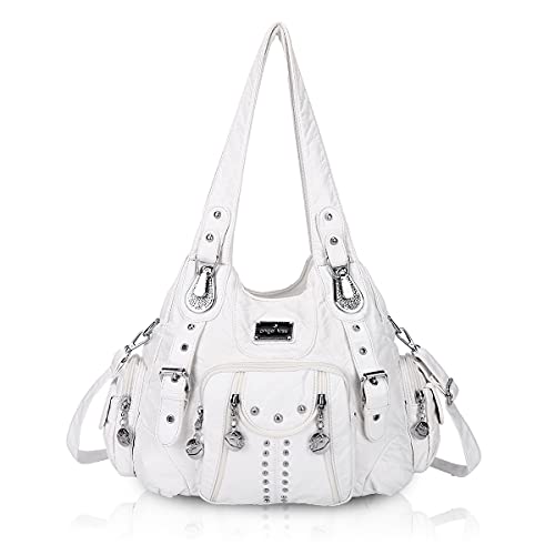 Angel Kiss Handbags for Women Soft PU Leather Large Hobo Bags for Ladies Top Handle Satchel Shoulder Bag White