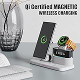 SEEMINE Magnetic Wireless Charger for Samsung,3 in 1 Wireless Charging Station Alarm Clock,Nightstand Charging Station for Samsung Galaxy S24/S23/S22/S21,Galaxy Watch 7/6/4/5,Galaxy Buds/Pro (White)