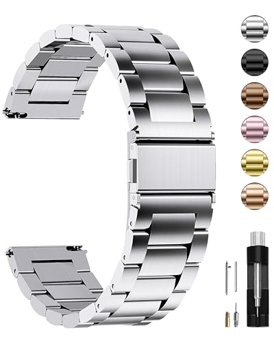 Fullmosa Watch Band, Quick Release Stainless Steel Replacement for Men Women, Metal Chain Watch Strap Width 16mm 18mm 19mm 20mm 22mm 24mm, Silver, 22mm