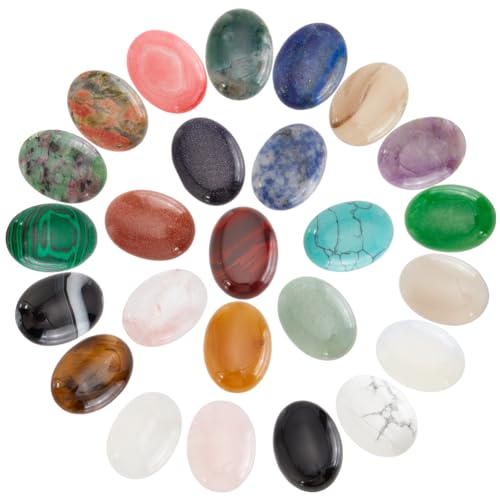 PH PandaHall 25 Pcs Oval Cabochon Flatback Semi-Precious Synthetic Gemstones Beads Quartz Chakra Crystal Stone 25x18mm for Bracelet Necklace Earring Pendant Jewelry DIY Craft Making