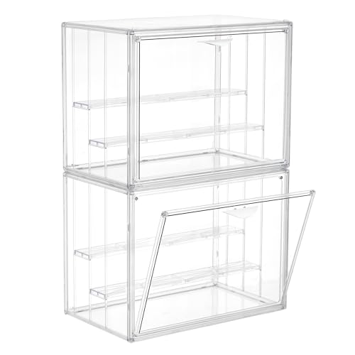 LXLXXL Acrylic Display Case for Collectibles 3 Layer Adjustable Figure Display Case with Magnetic Door Clear Stackable Display Box for Figures Showcase 2Pack