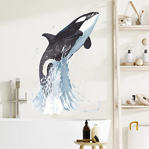 RoyoLam Killer Whale Jumping out of the Water Wall Decal Nursery Orca Sea Animal Wall Sticker Removable Peel and Stick Waterproof Wall Art Decor Stickers for Kids Baby Classroom Preschool Living Room