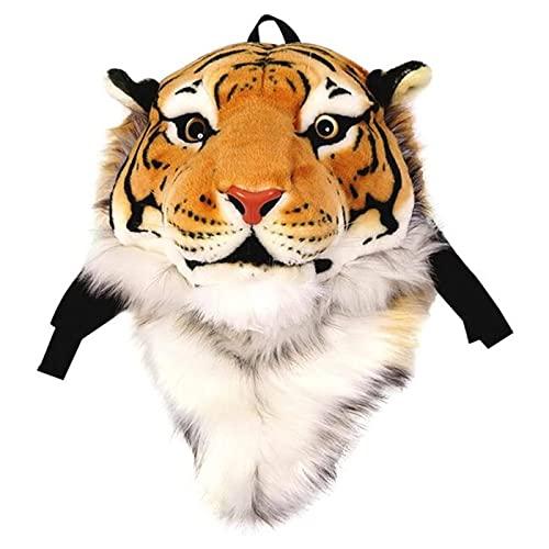 NEEVAS Backpack Stuffed Tiger Head 3D Simulation Personalised Lion Knapsack Shoulders Bag Animal Head Plush Rucksack (Yellow Tiger Head)