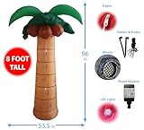 8 Foot Tall Jumbo Summer Party Inflatable Palm Tree with Coconuts Pre-Lit LED Lights Outdoor Indoor Lawn Yard Holiday Decoration Blow up Home Garden Decor